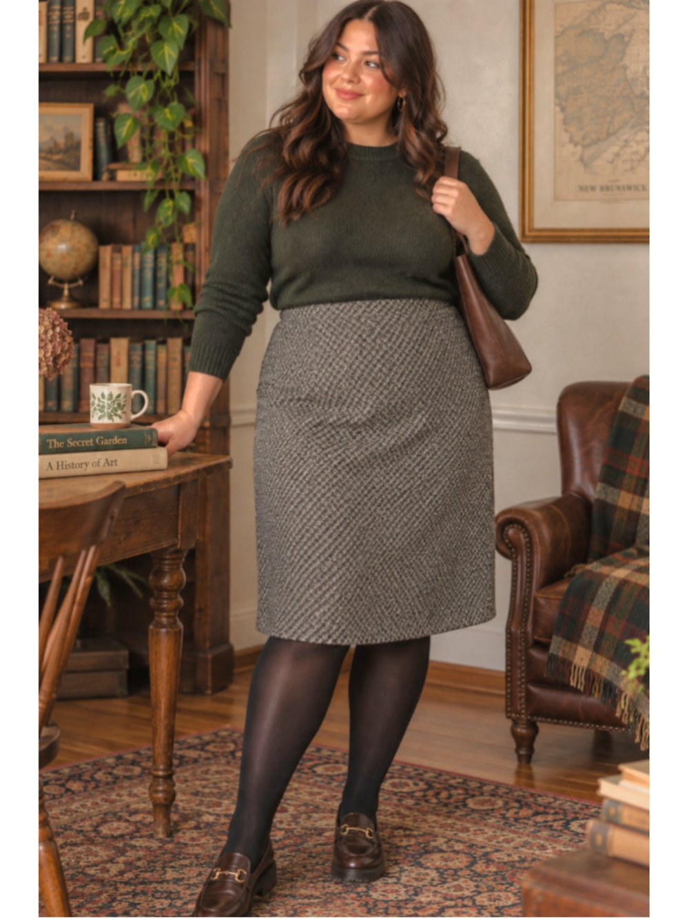 Vintage Talbots 100% Wool Tweed Pencil Skirt Size 16 Made in Japan Black White